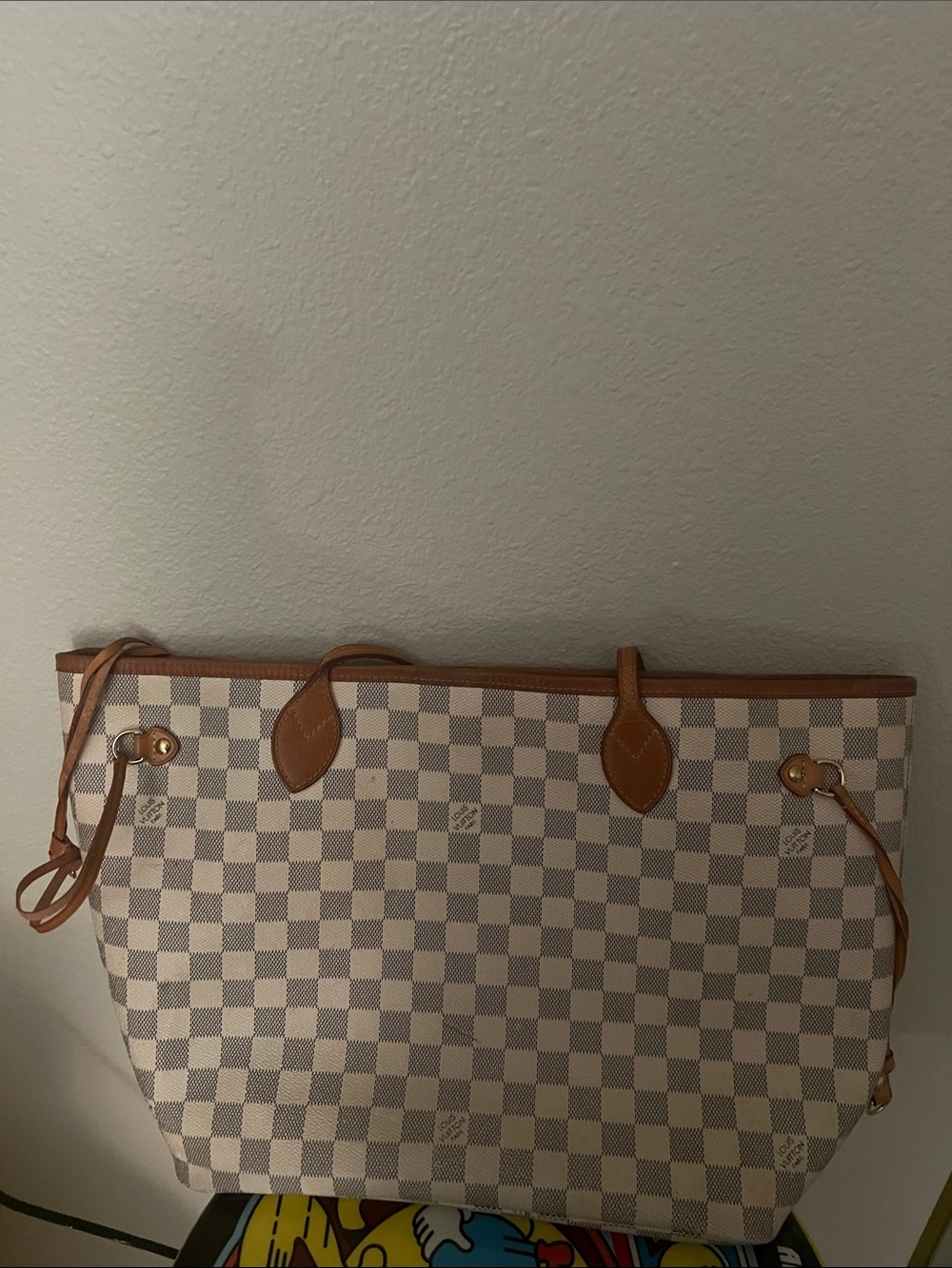 Canvas Check Tote Bag in Cream and Tan